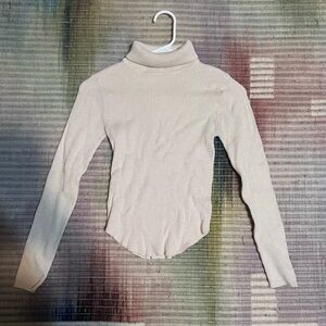 Stradivarius Ribbed High Neck Top - Beige